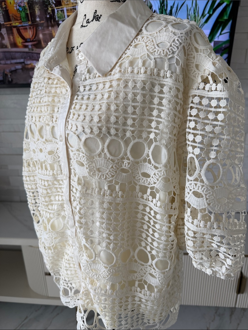By design Lace Crochet Button-Front Dress - White